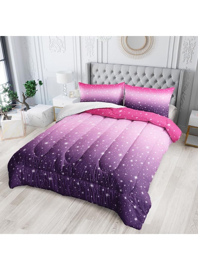 Nttopship3D Colorful Comforter Sets, Bedding Sets Full Size for Kids, Pink Purple Gradient Comforter Sets All Season 1 Comforter and 2 Pillowcases - Image 2